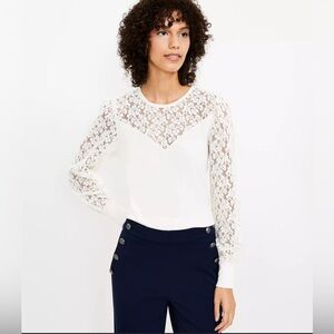 Loft Mixed Media Elegant White Lace Women's Top size L